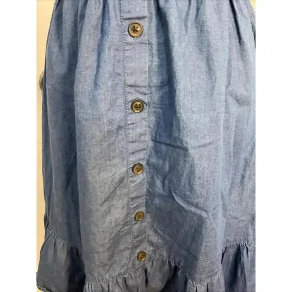 Japna Chambray Smocked Blue Sundress Midi Prairie Ruffle Hem Cottage Small Excel - Picture 3 of 13